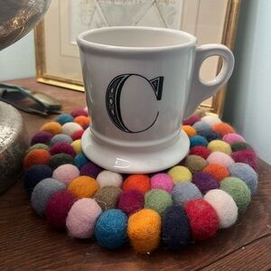 Anthropologie Letter C Monogram Initial C Shaver Style Coffee Mug Tea Cup